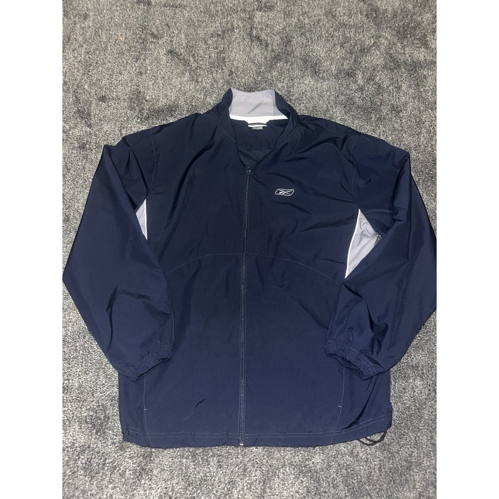 Vintage Reebok Windbreaker Jacket Men's Large Full Zip Navy Blue Track Outerwear